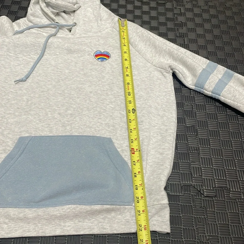 light gray hoodie with rainbow heart size small